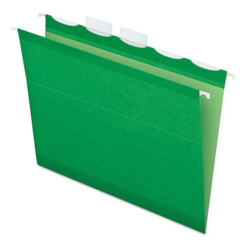 Ready-Tab Colored Reinforced Hanging Folders, Letter Size, 1/5-Cut Tabs, Bright Green, 25/Box