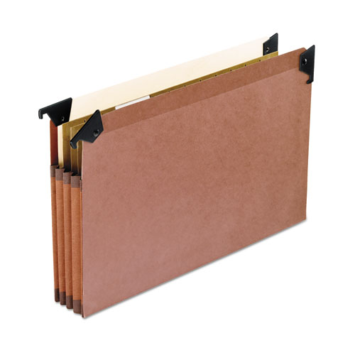 Premium Expanding Hanging File Pockets with Swing Hooks and Dividers, 3 Dividers with 1/5-Cut Tabs, Legal Size, Brown, 5/Box