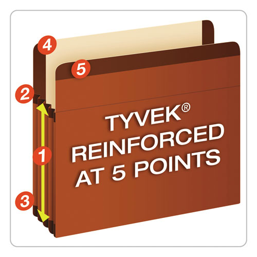 Premium Reinforced Expanding File Pockets, 5.25" Expansion, Letter Size, Red Fiber, 5/Box