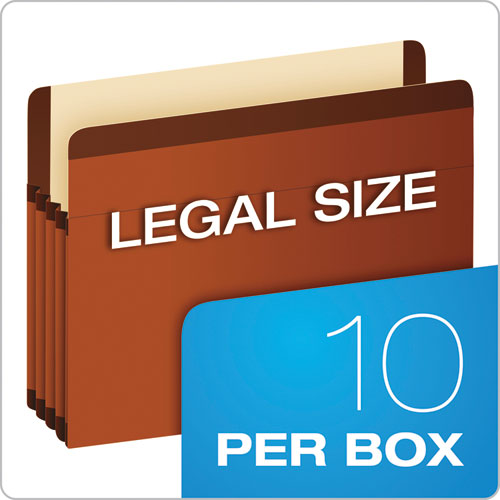 Premium Reinforced Expanding File Pockets, 3.5" Expansion, Legal Size, Red Fiber, 10/Box
