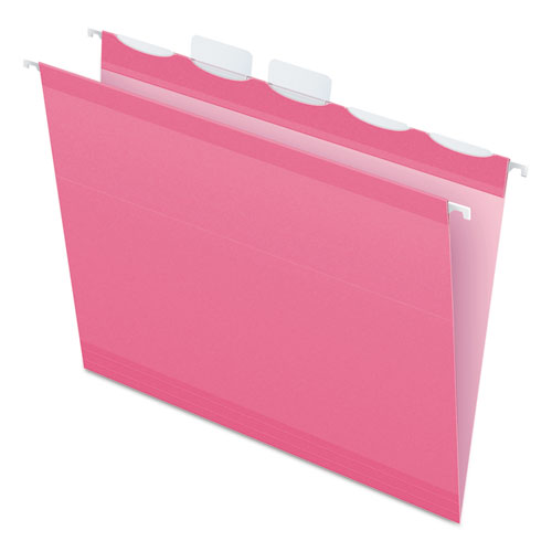 Image of Ready-Tab Colored Reinforced Hanging Folders, Letter Size, 1/5-Cut Tabs, Pink, 20/Box