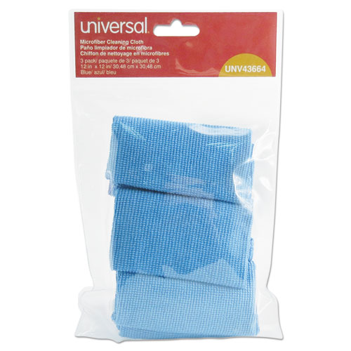 Microfiber Cleaning Cloth, 12 x 12, Blue, 3/Pack