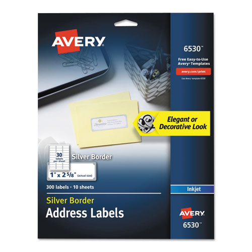 Image of White Easy Peel Address Labels w/ Border, Inkjet Printers, 1 x 2.63, White, 30/Sheet, 10 Sheets/Pack