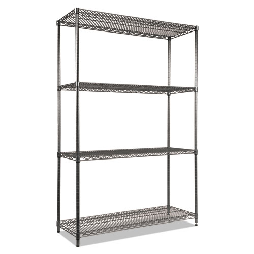 Image of Wire Shelving Starter Kit, Four-Shelf, 48w x 18d x 72h, Black Anthracite