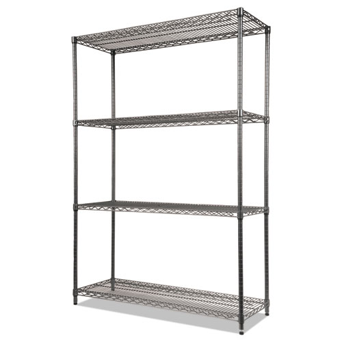 Image of Wire Shelving Starter Kit, Four-Shelf, 48w x 18d x 72h, Black Anthracite