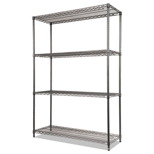 Alera® Wire Shelving Starter Kit, Four-Shelf, 48W X 18D X 72H, Black Anthracite