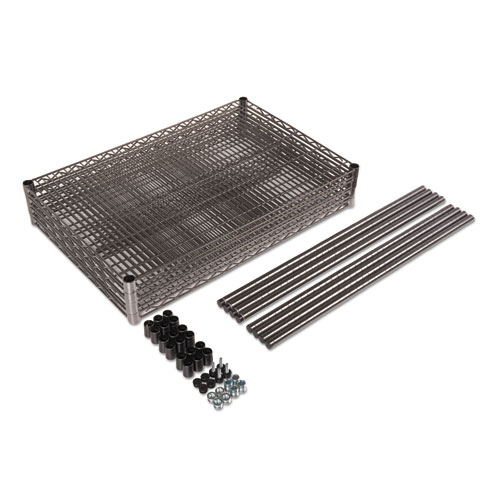 Wire Shelving Starter Kit, Four-Shelf, 48w x 24d x 72h, Black Anthracite