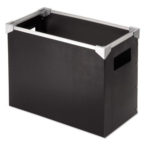 Poly Desktop File Box, Letter Files, 13" x 6.25" x 9.5", Black/Silver