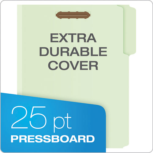 Image of Pendaflex® Heavy-Duty Pressboard Folders With Embossed Fasteners, 1/3-Cut Tabs, 1" Expansion, 2 Fasteners, Letter Size, Green, 25/Box