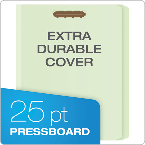 Heavy-Duty Pressboard Folders with Embossed Fasteners, Straight Tabs, 2" Expansion, 2 Fasteners, Letter Size, Green, 25/Box