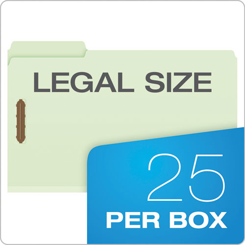 Heavy-Duty Pressboard Folders with Embossed Fasteners, 1/3-Cut Tabs, 3" Expansion, 2 Fasteners, Legal Size, Green, 25/Box