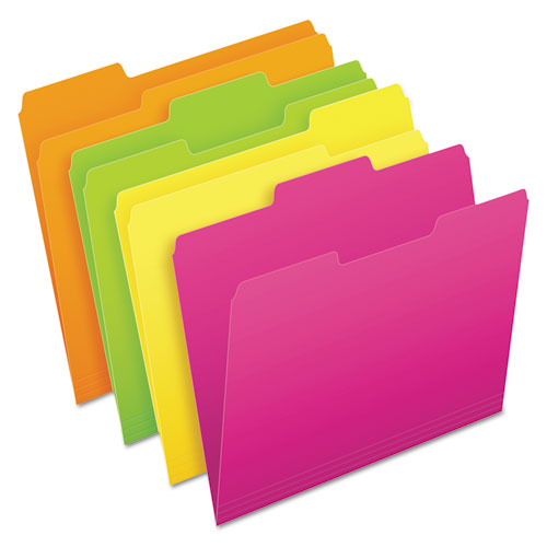 Image of Glow File Folders, 1/3-Cut Tabs: Assorted, Letter Size, 0.75" Expansion, Assorted Colors, 24/Pack