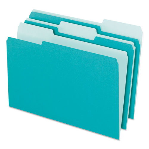 Interior File Folders, 1/3-Cut Tabs: Assorted, Letter Size, Aqua, 100/Box