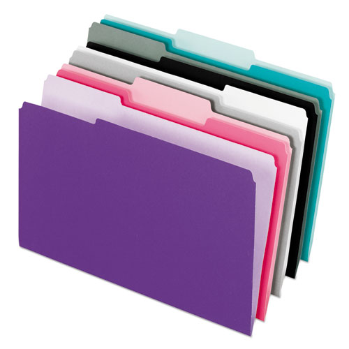 Image of Interior File Folders, 1/3-Cut Tabs: Assorted, Letter Size, Assorted Colors: Aqua/Black/Gray/Pink/Violet, 100/Box