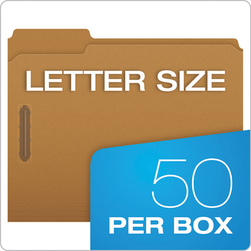 Image of Pendaflex® Kraft Fastener Folders, 1/3-Cut Tabs, 2 Fasteners, Letter Size, Kraft Exterior, 50/Box