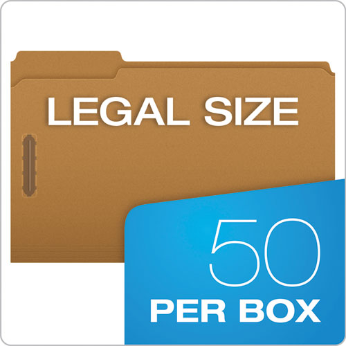 Image of Pendaflex® Kraft Fastener Folders, 1/3-Cut Tabs, 2 Fasteners, Legal Size, Kraft Exterior, 50/Box