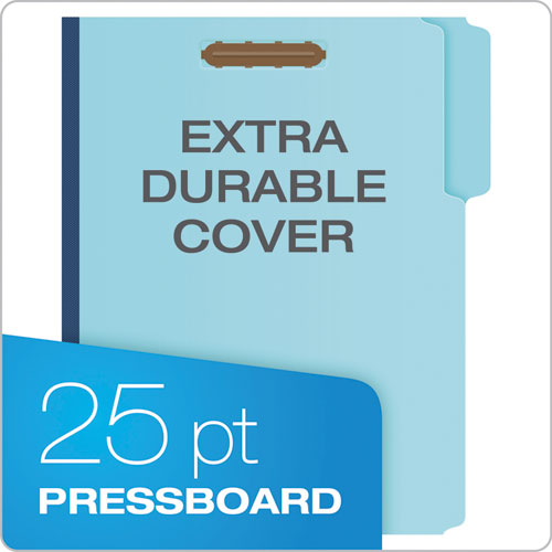 Image of Pendaflex® Heavy-Duty Pressboard Folders With Embossed Fasteners, 1/3-Cut Tabs, 1" Expansion, 2 Fasteners, Letter Size, Blue, 25/Box