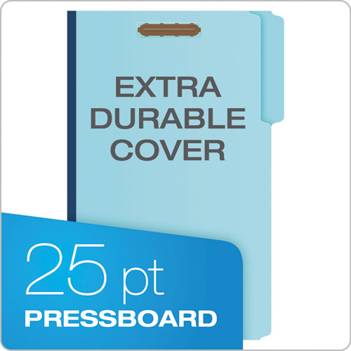 Image of Pendaflex® Heavy-Duty Pressboard Folders With Embossed Fasteners, 1/3-Cut Tabs, 1" Expansion, 2 Fasteners, Legal Size, Blue, 25/Box