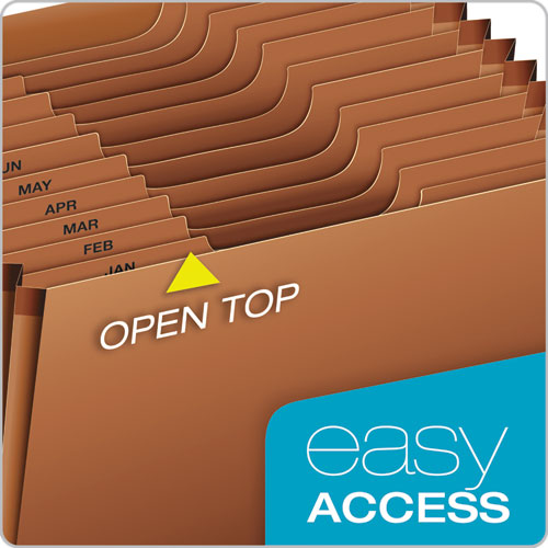 Heavy-Duty Open-Top Expanding Stadium File, 12 Sections, 1/3-Cut Tabs, Letter Size, Redrope