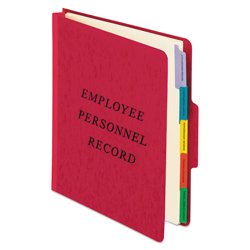Vertical-Style Personnel Folders, 5 Manila Dividers with 1/5-Cut Tabs, 2 Fasteners, Letter Size, Red Exterior