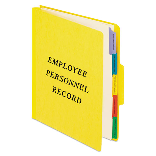 Image of Pendaflex® Vertical-Style Personnel Folders, 2" Expansion, 5 Dividers, 2 Fasteners, Letter Size, Yellow Exterior