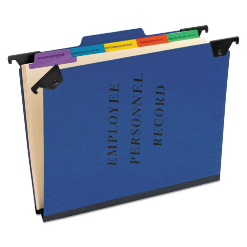 Image of Hanging-Style Personnel Folders, 5 Dividers with 1/5-Cut Tabs, Letter Size, 1/3-Cut Exterior Tabs, Blue