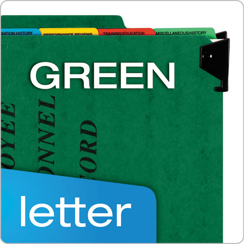 Image of Pendaflex® Hanging-Style Personnel Folders, 5 Dividers With 1/5-Cut Tabs, Letter Size, 1/3-Cut Exterior Tabs, Green