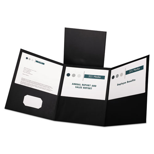Oxford™ Tri-Fold Folder W/3 Pockets, 150-Sheet Capacity, 11 X 8.5, Black, 20/Box