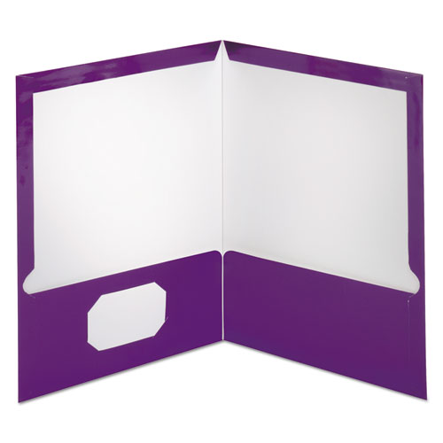 Image of Oxford™ Two-Pocket Laminated Folder, 100-Sheet Capacity, 11 X 8.5, Metallic Purple, 25/Box