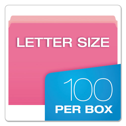 Colored File Folders, Straight Tabs, Letter Size, Pink/Light Pink, 100/Box