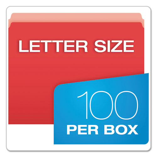 Colored File Folders, Straight Tab, Letter Size, Red/Light Red, 100/Box