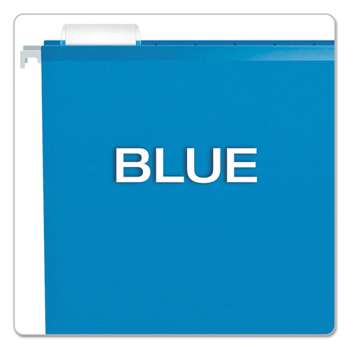 Image of Pendaflex® Extra Capacity Reinforced Hanging File Folders With Box Bottom, 2" Capacity, Legal Size, 1/5-Cut Tabs, Blue, 25/Box