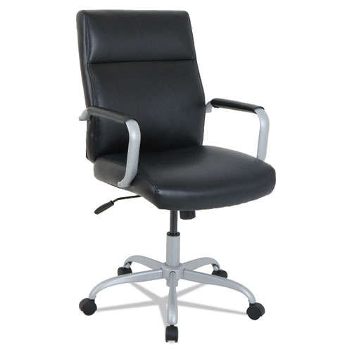 KATHY IRELAND OFFICE BY ALERA MANITOU HIGH-BACK LEATHER OFFICE CHAIR, UP TO 275 LBS., BLACK SEAT/BACK, SMOKING GRAY BASE