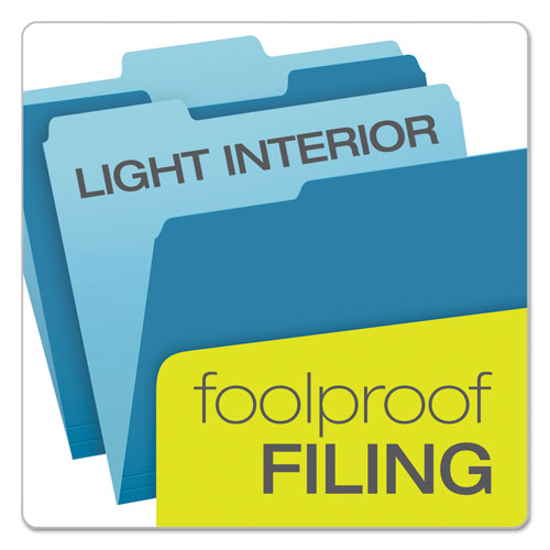 Image of Colored File Folders, 1/3-Cut Tabs: Assorted, Letter Size, Blue/Light Blue, 100/Box