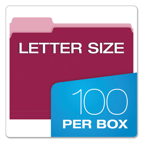 Image of Colored File Folders, 1/3-Cut Tabs: Assorted, Letter Size, Burgundy/Light Burgundy, 100/Box