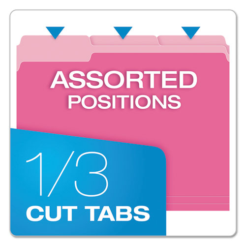 Image of Pendaflex® Colored File Folders, 1/3-Cut Tabs: Assorted, Letter Size, Pink/Light Pink, 100/Box