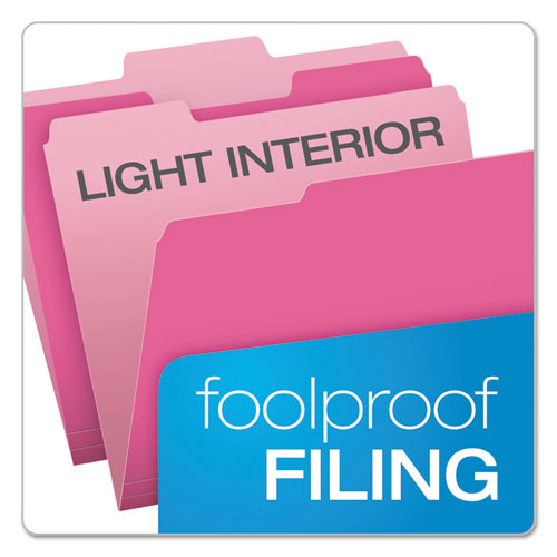 Colored File Folders, 1/3-Cut Tabs, Letter Size, Pink/Light Pink, 100/Box