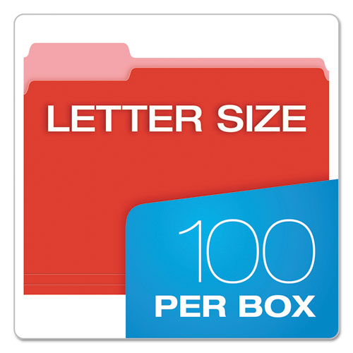 Image of Pendaflex® Colored File Folders, 1/3-Cut Tabs: Assorted, Letter Size, Red/Light Red, 100/Box