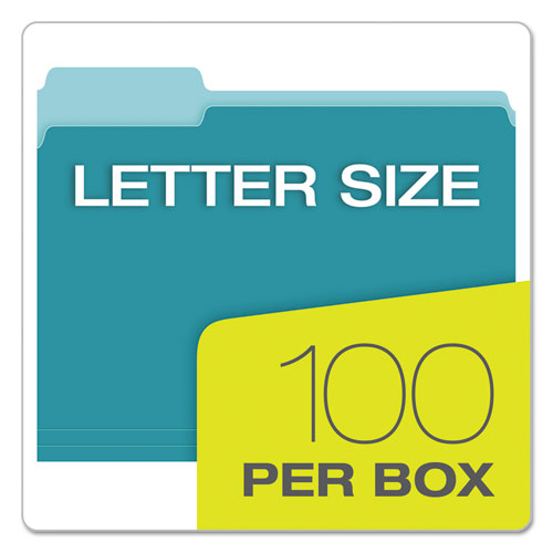 Image of Pendaflex® Colored File Folders, 1/3-Cut Tabs: Assorted, Letter Size, Teal/Light Teal, 100/Box
