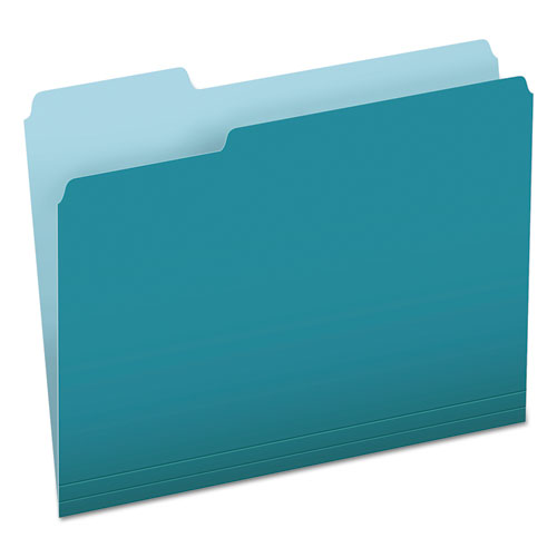 Colored File Folders, 1/3-Cut Tabs: Assorted, Letter Size, Teal/Light Teal, 100/Box