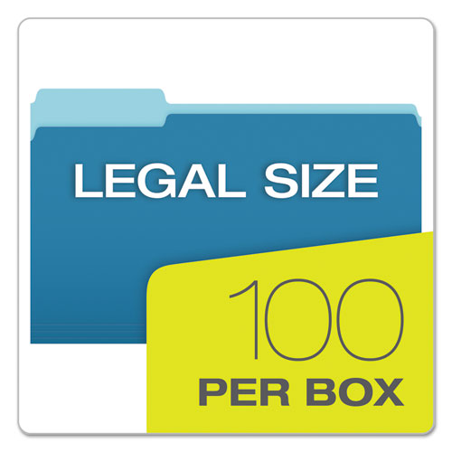 Colored File Folders, 1/3-Cut Tabs, Legal Size, Blue/Light Blue, 100/Box