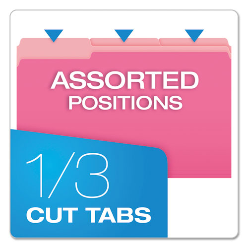 Image of Pendaflex® Colored File Folders, 1/3-Cut Tabs: Assorted, Legal Size, Pink/Light Pink, 100/Box