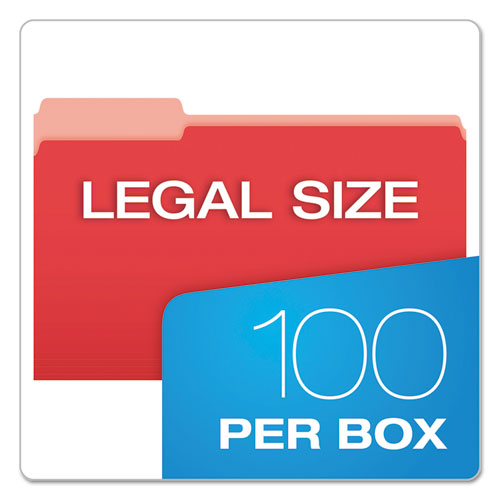 Colored File Folders, 1/3-Cut Tabs, Legal Size, Red/Light Red, 100/Box