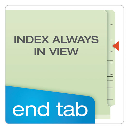 End Tab Classification Folders, 2" Expansion, 1 Divider, 4 Fasteners, Legal Size, Pale Green Exterior, 10/Box