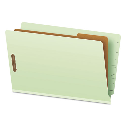 Pendaflex® End Tab Classification Folders, 2" Expansion, 1 Divider, 4 Fasteners, Legal Size, Pale Green Exterior, 10/Box