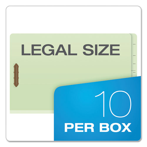 Image of Pendaflex® End Tab Classification Folders, 2" Expansion, 1 Divider, 4 Fasteners, Legal Size, Pale Green Exterior, 10/Box