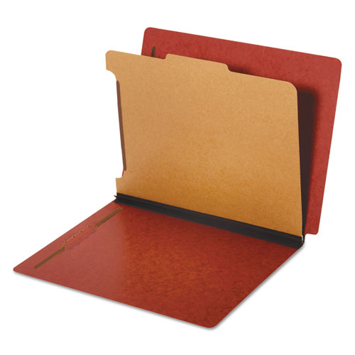 Dual Tab Classification Folders, 1.75" Expansion, 1 Divider, 4 Fasteners, Letter Size, Red Exterior, 10/Box