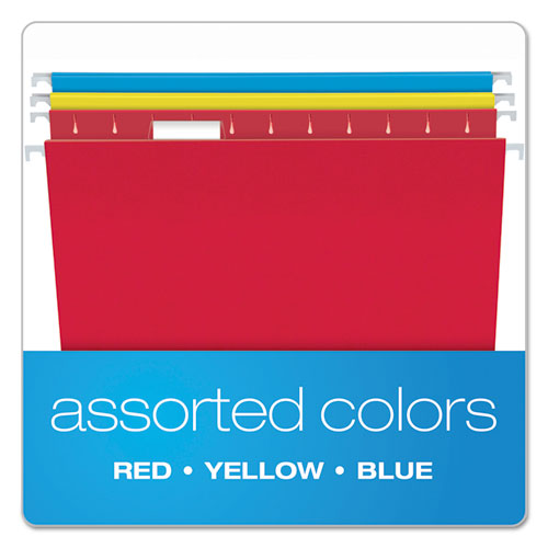 Image of Colored Hanging Folders, Letter Size, 1/5-Cut Tabs, Three-Color Assortment, 25/Box
