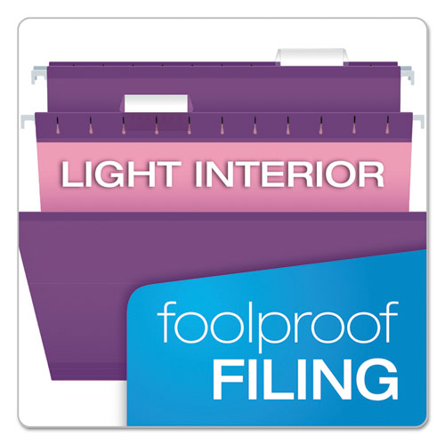 Image of Pendaflex® Colored Reinforced Hanging Folders, Letter Size, 1/5-Cut Tabs, Violet, 25/Box