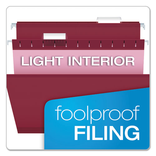 Image of Pendaflex® Colored Reinforced Hanging Folders, Letter Size, 1/5-Cut Tabs, Burgundy, 25/Box